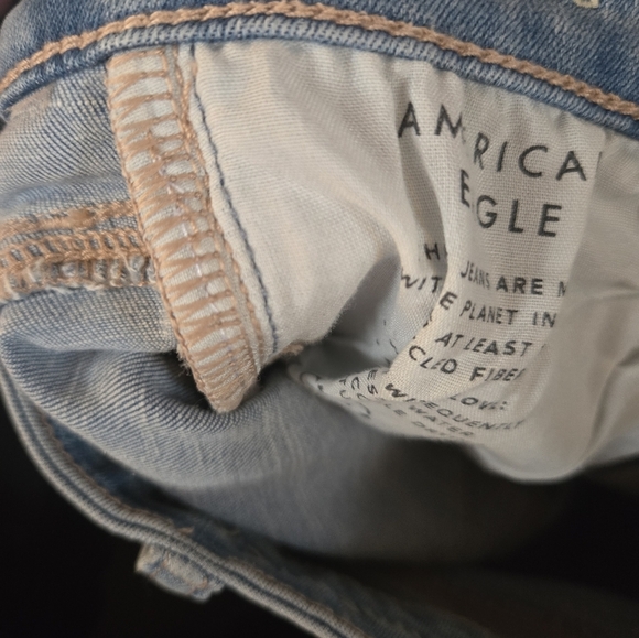 American Eagle Light Blue Denim Jeans high rise skinny jegging size 00 short - Picture 6 of 8
